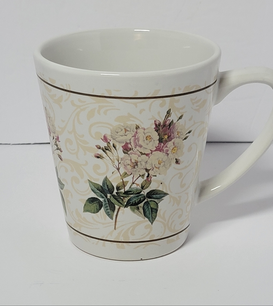 Hallmark Mug White Pink Rose Flower Floral Bouquet Scroll Coffee Cup Vintage